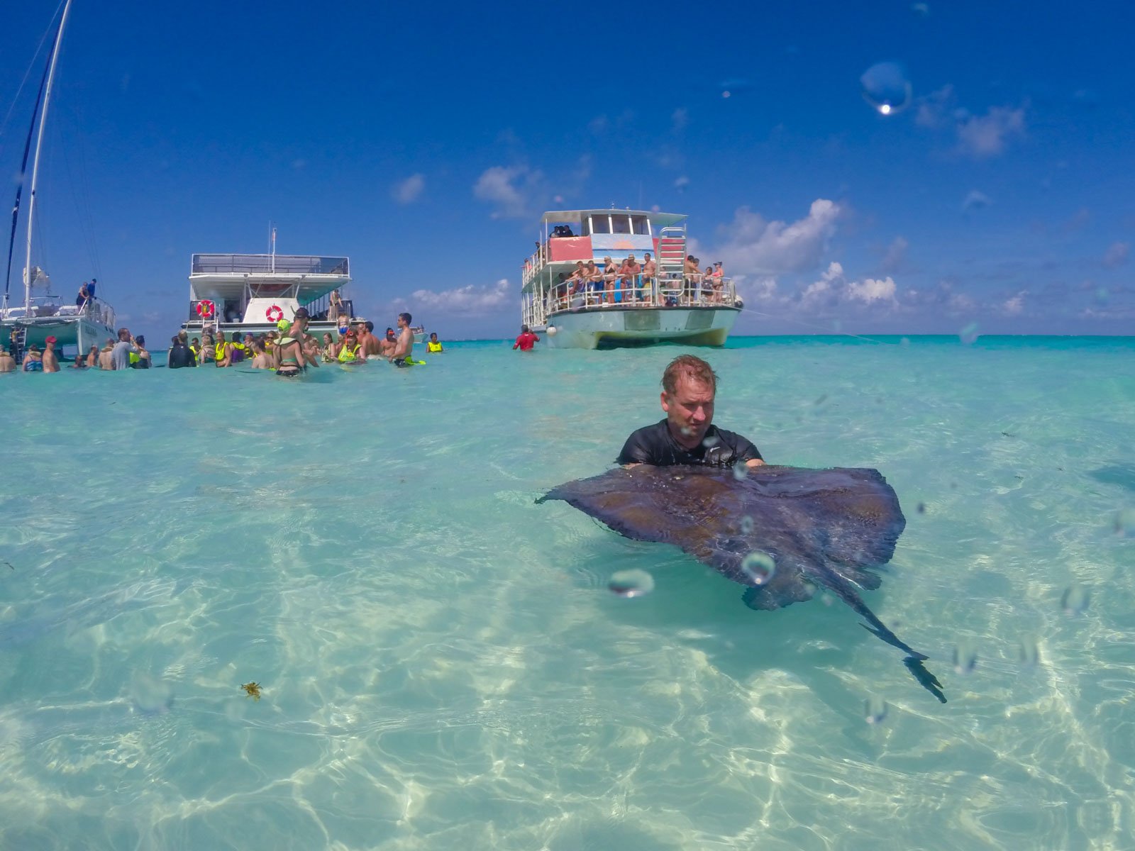 Snorkeling with stingrays at Stingray City in Grand Cayman