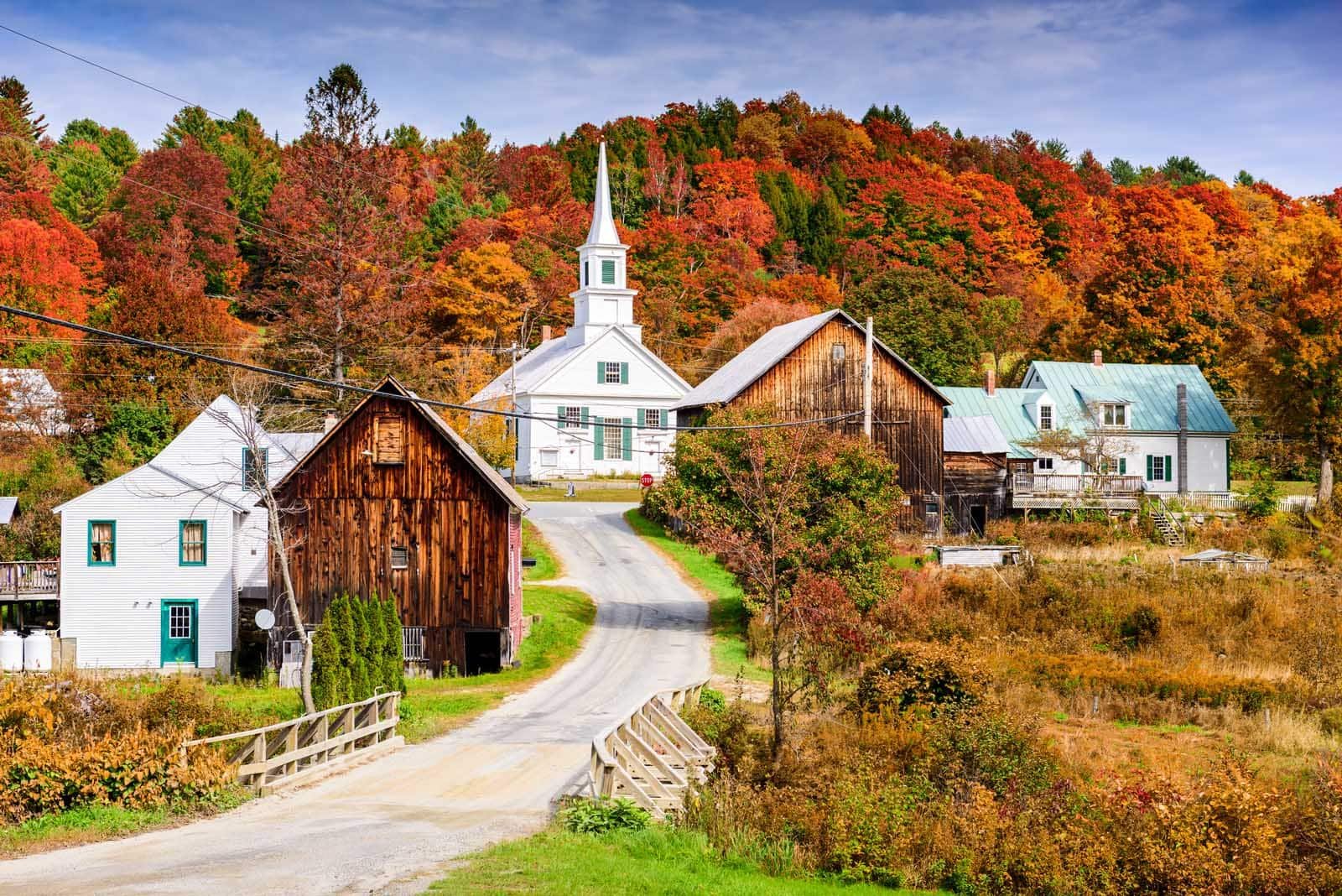 Scenic fall foliage along a country road in the Berkshires, Massachusetts in October