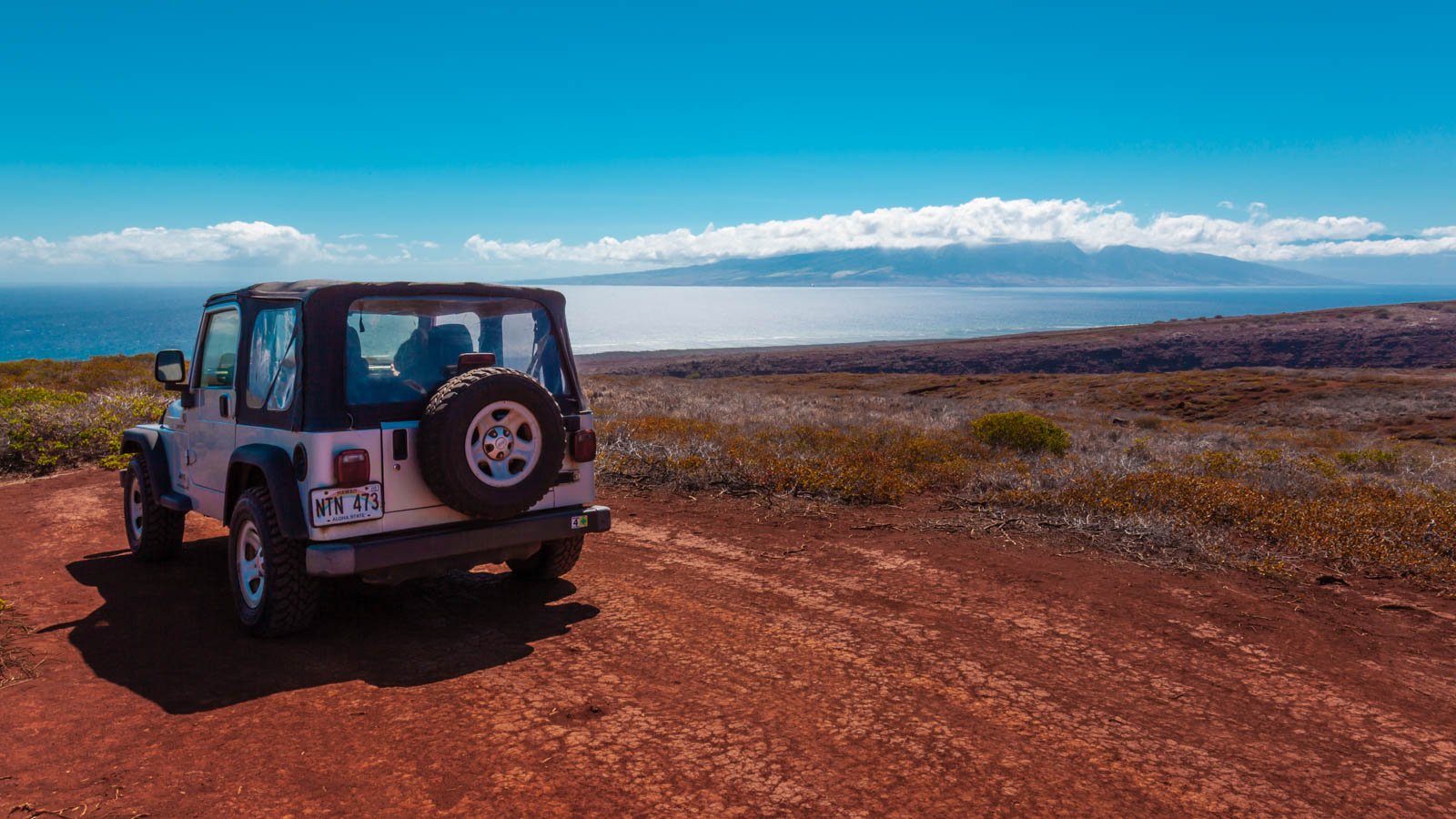 Our 4x4 Jeep driving around the island of Lanai, Hawaii