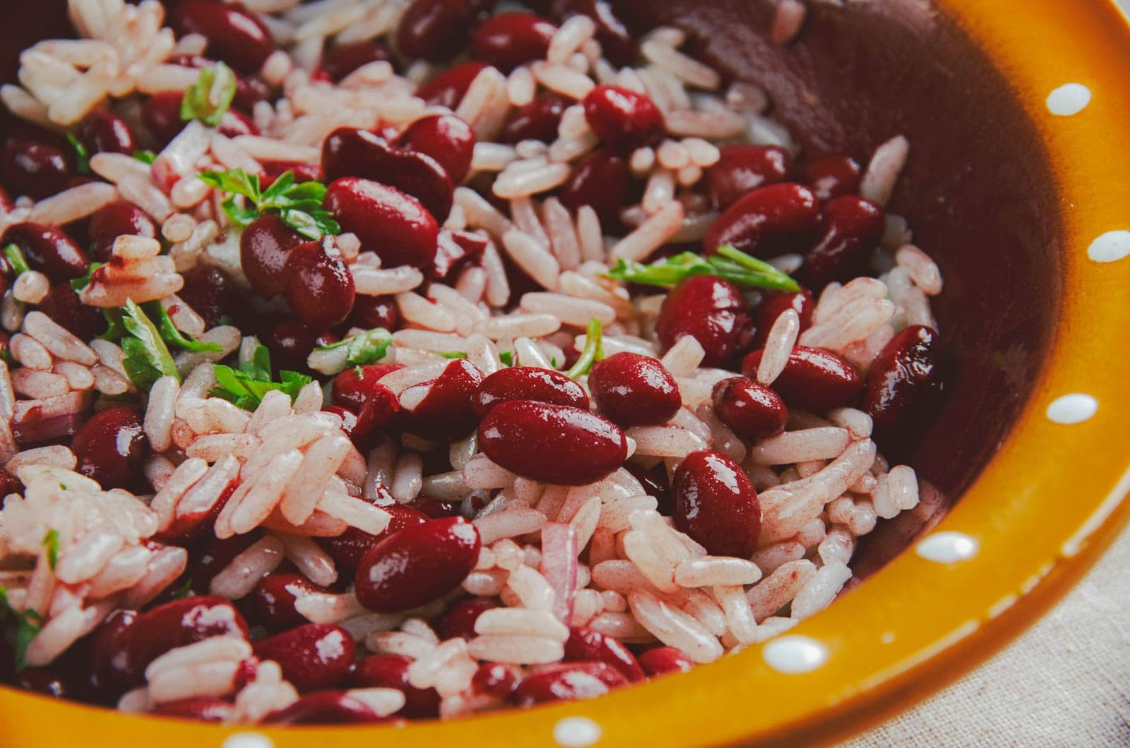 A bowl of Moros y Cristianos, a traditional Cuban food of black beans and white rice cooked together.