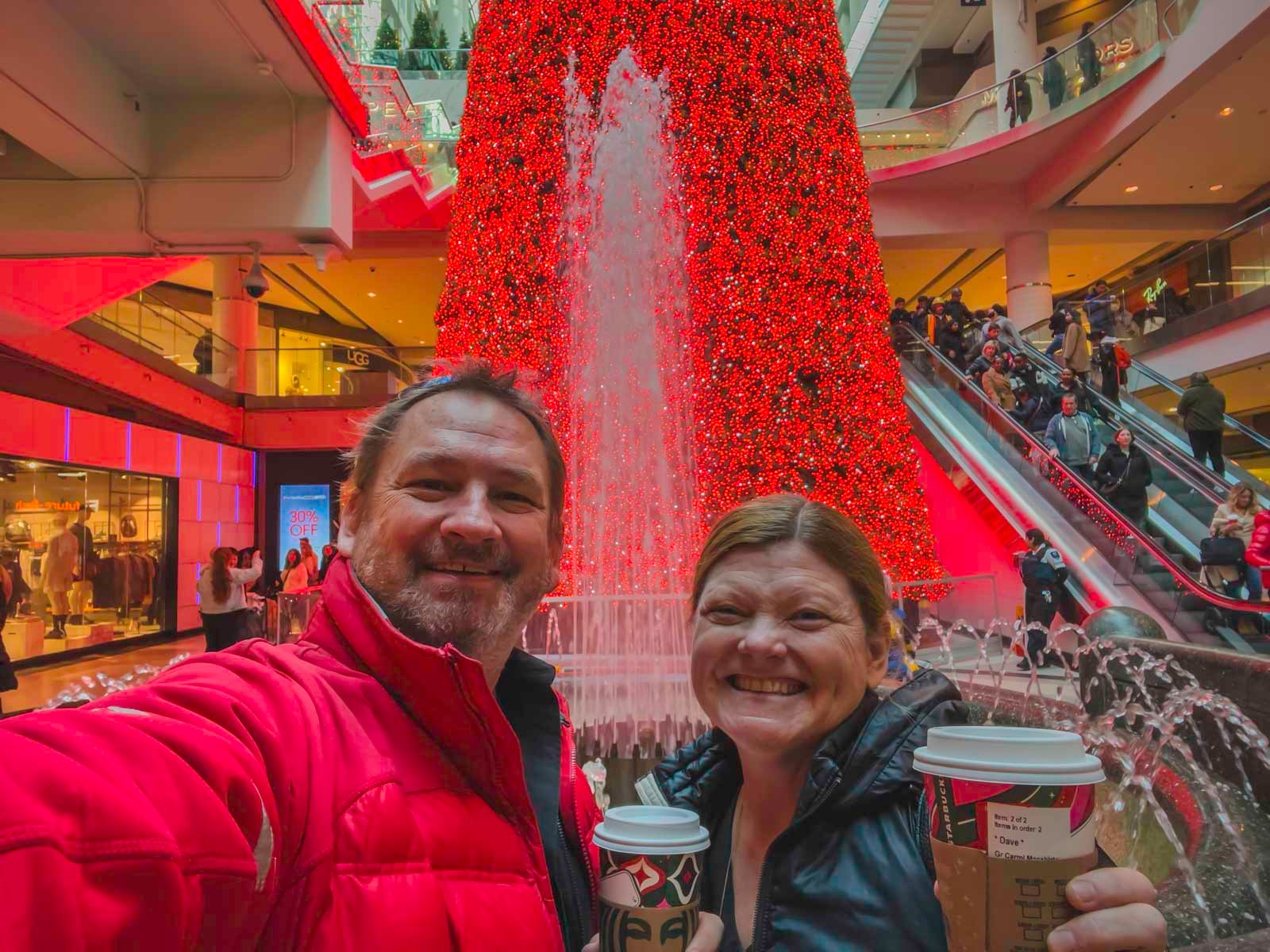 Dave and Deb at the Eaton Center in Toronto at Christmas