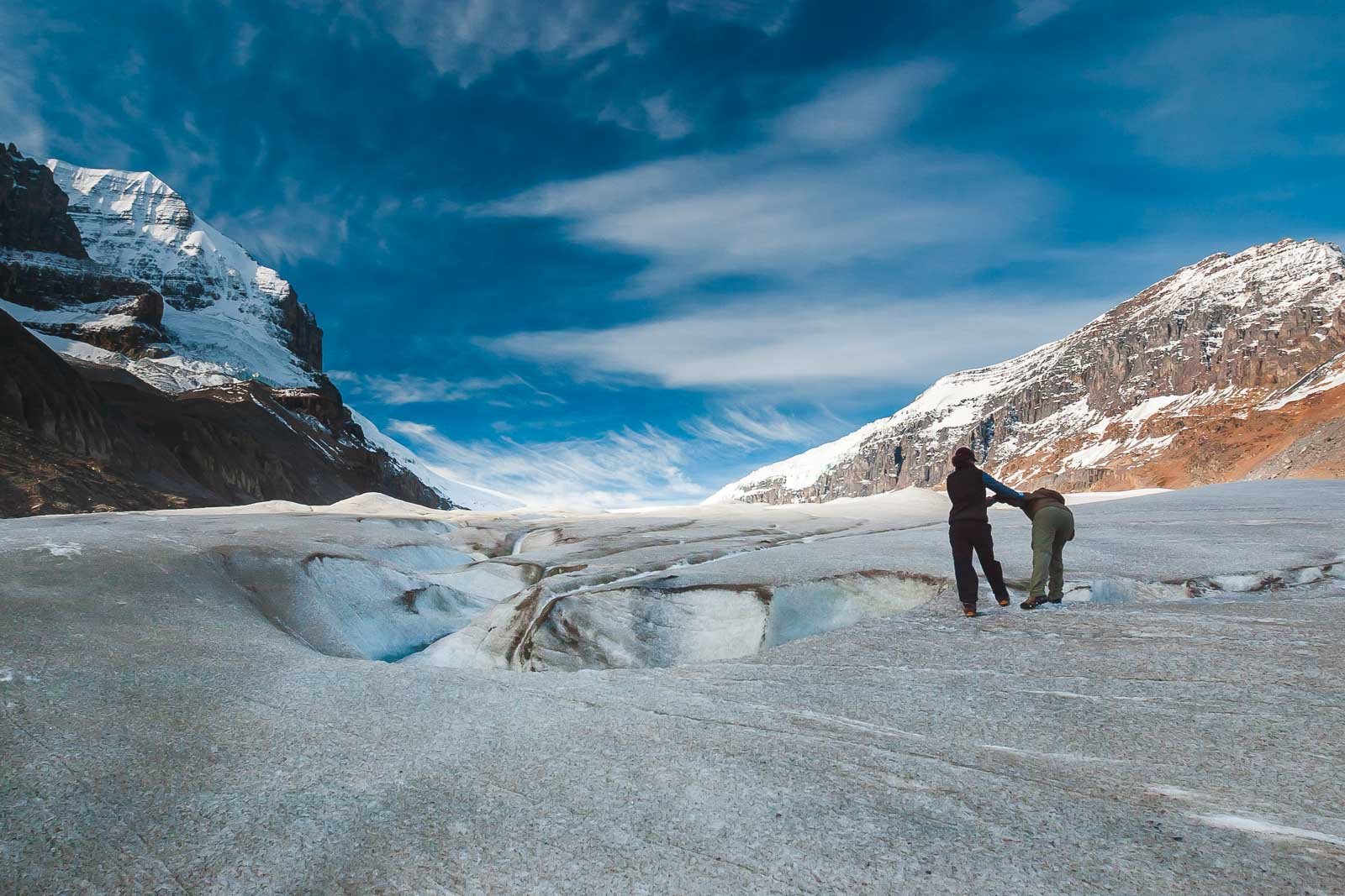Deb From The Planet D hiking on the Athabasca Glacier on the Icefields Parkway.