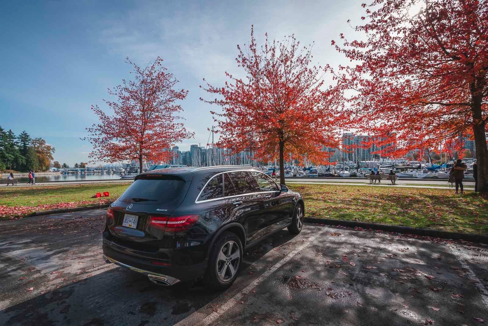 Our rental car at Stanley Park in Vancouver