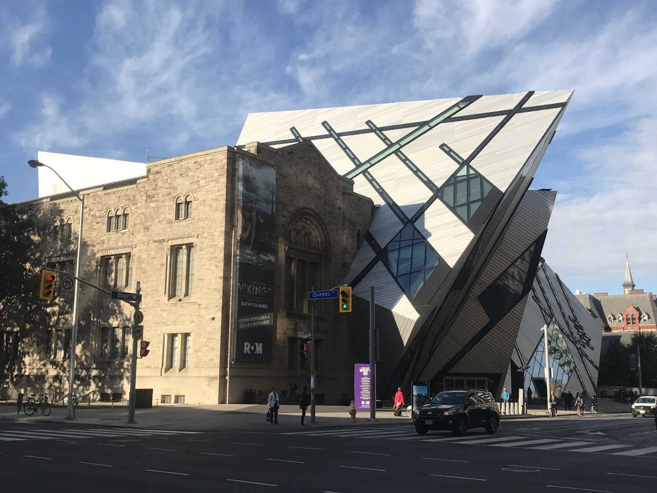 The dramatic Michael Lee-Chin Crystal entrance of the Royal Ontario Museum (ROM) on a sunny day in Toronto.