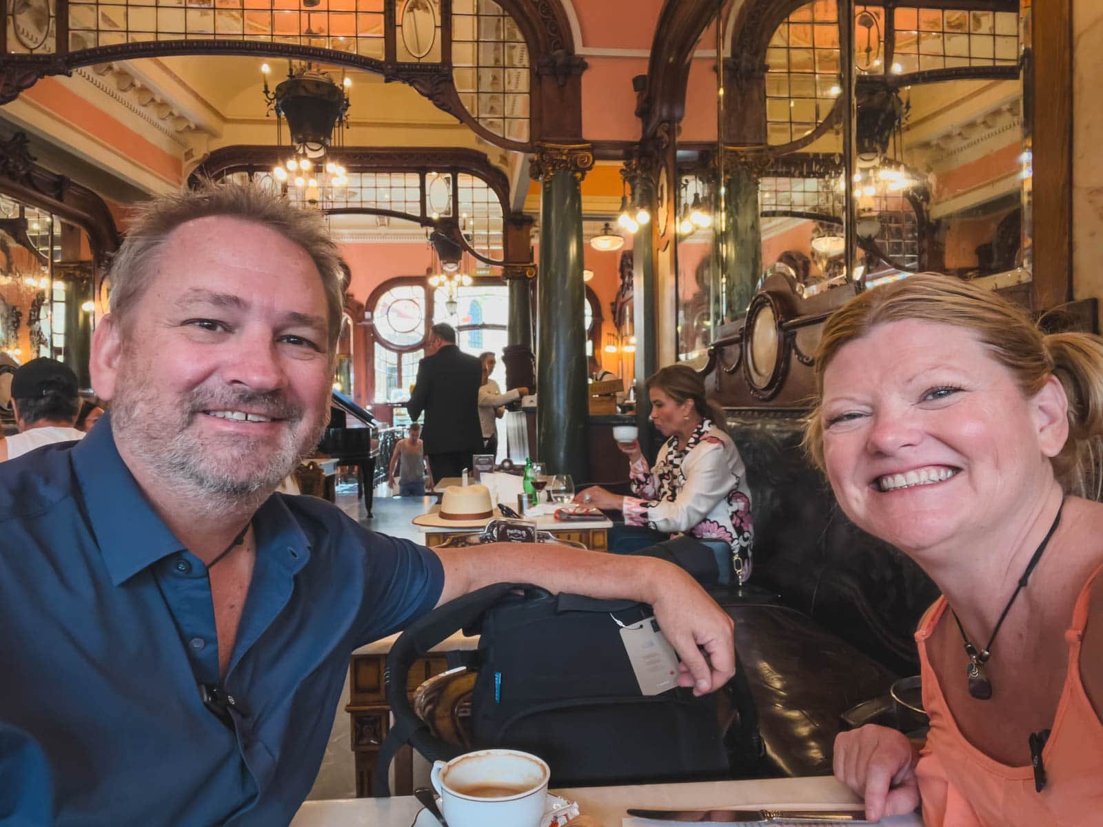 Dave and deb dining at Majestic Cafe in Porto Portugal